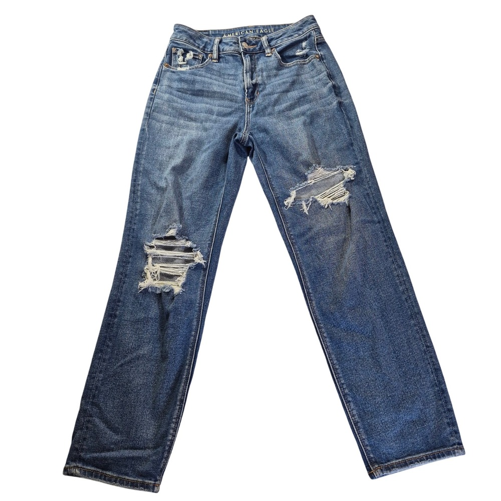 American Eagle Mom Straight Jean Womens 4 Regular Distressed 90s Grunge Retro